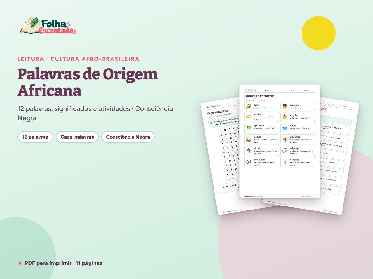 Capa da atividade Palavras de Origem Africana: Leitura e Escrita