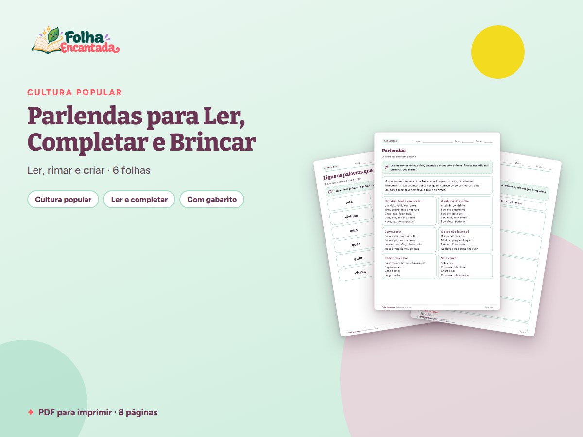 Capa da atividade Parlendas para Ler, Completar e Brincar