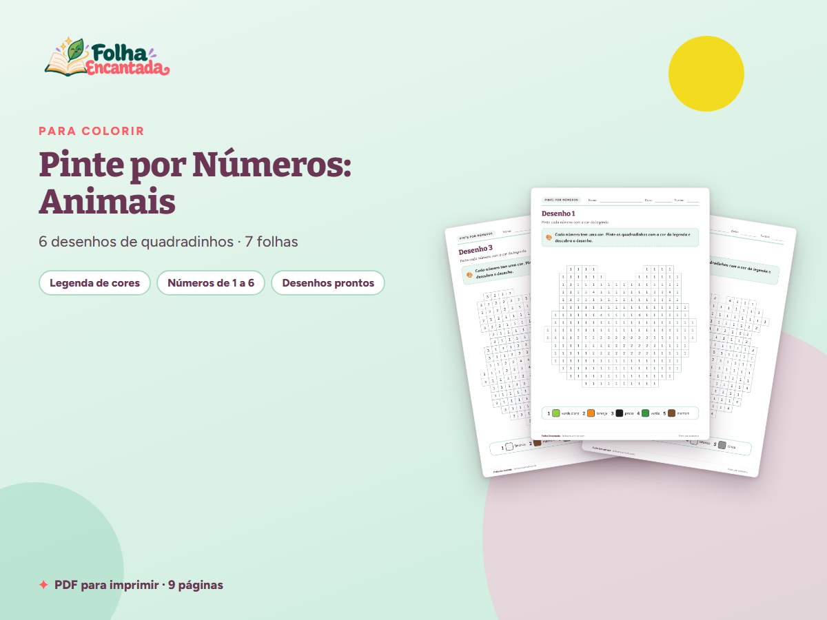 Capa da atividade Pinte por Números: Animais