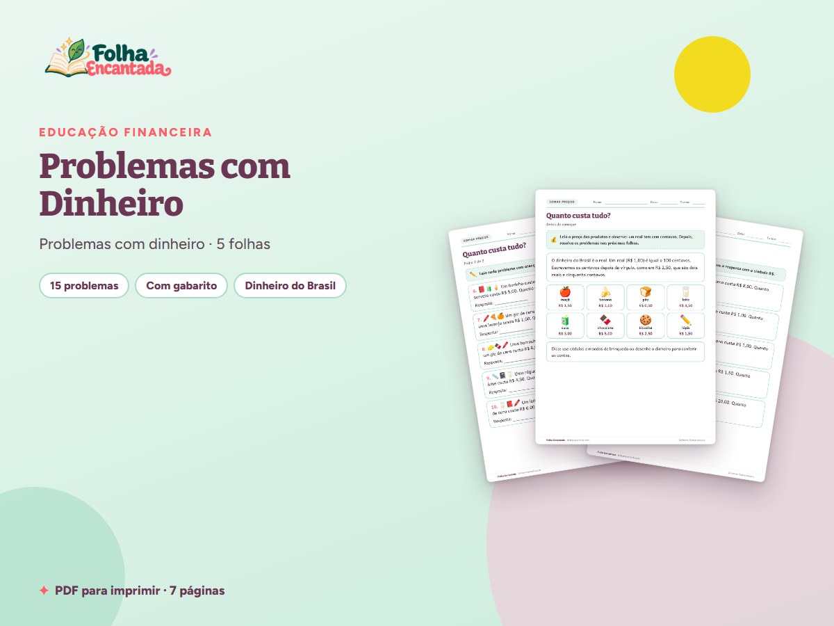 Capa da atividade Problemas com Dinheiro: Somar Preços