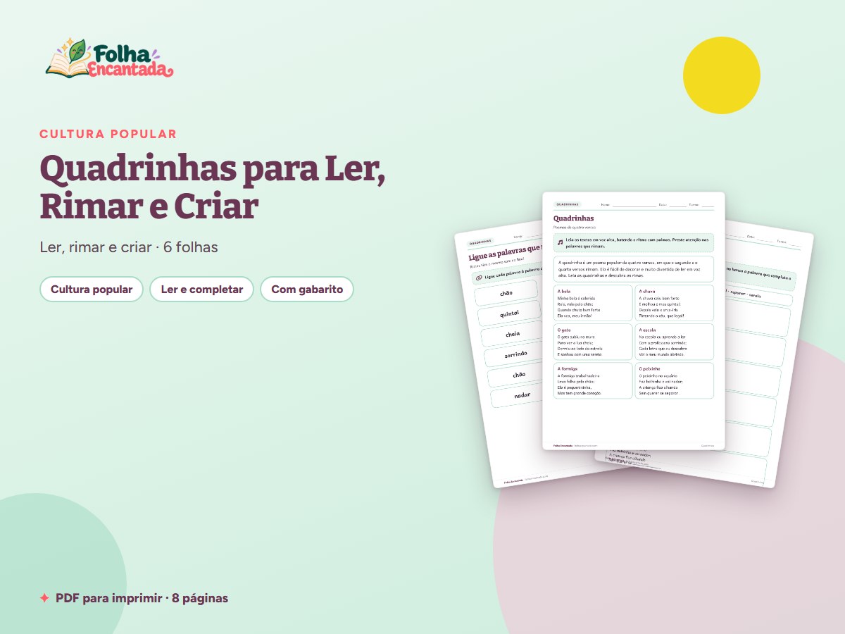 Capa da atividade Quadrinhas para Ler, Rimar e Criar