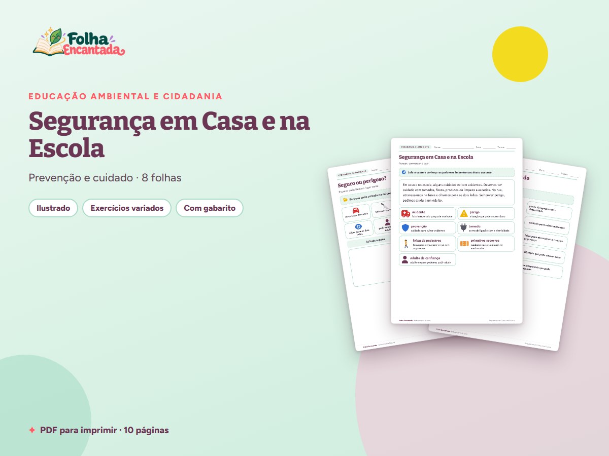 Capa da atividade Segurança em Casa e na Escola