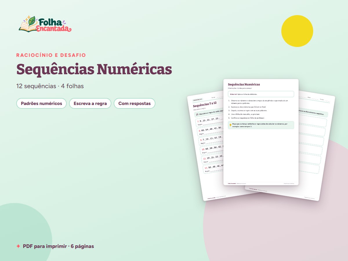 Capa da atividade Sequências Numéricas: Somar e Subtrair