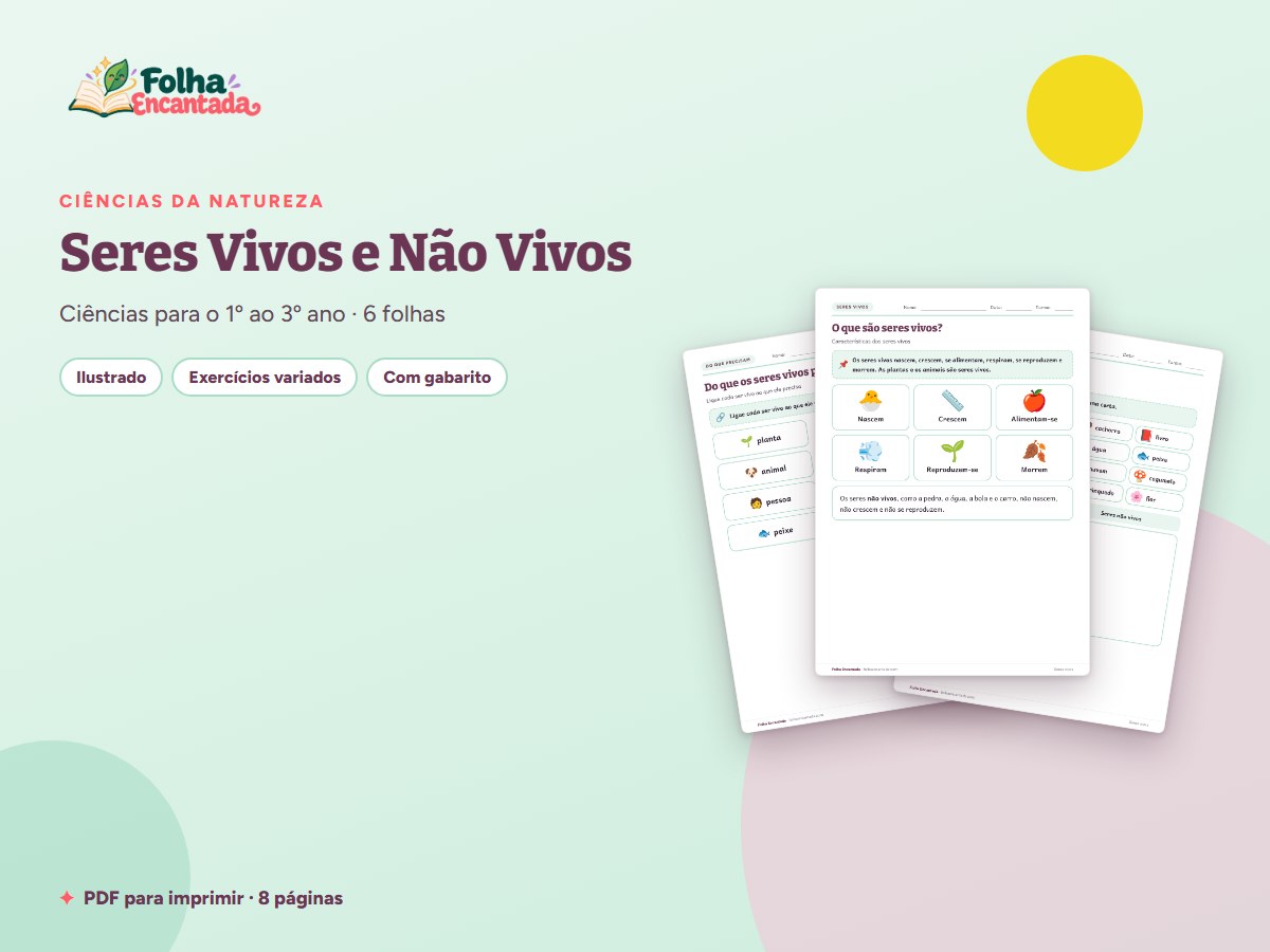 Capa da atividade Seres Vivos e Não Vivos em Atividades