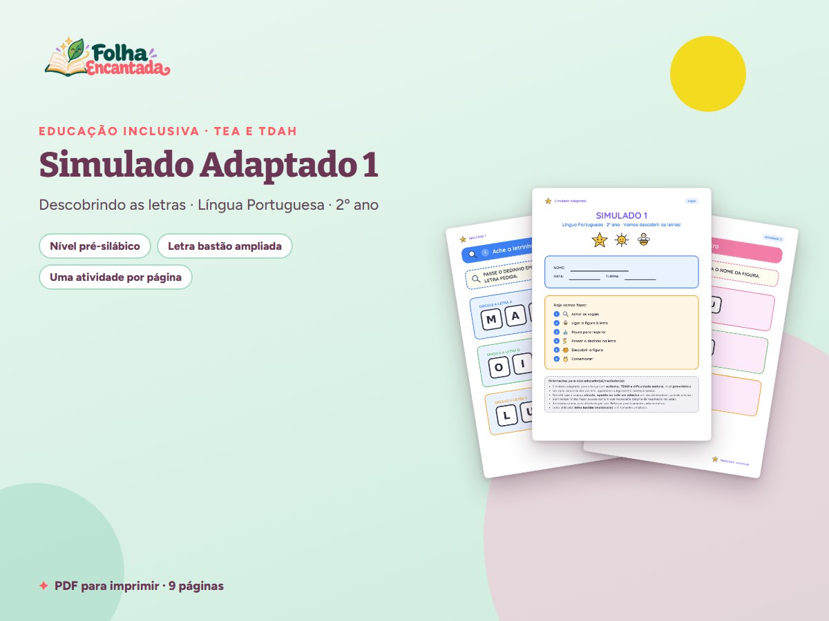 Capa da atividade Simulado Adaptado 1: Descobrindo as Letras (Pré-silábico)