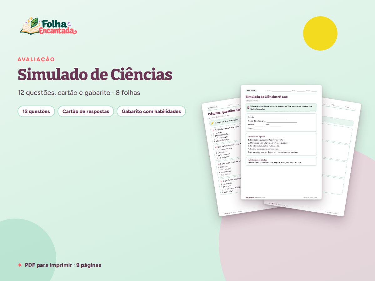 Capa da atividade Simulado de Ciências: 4º ano