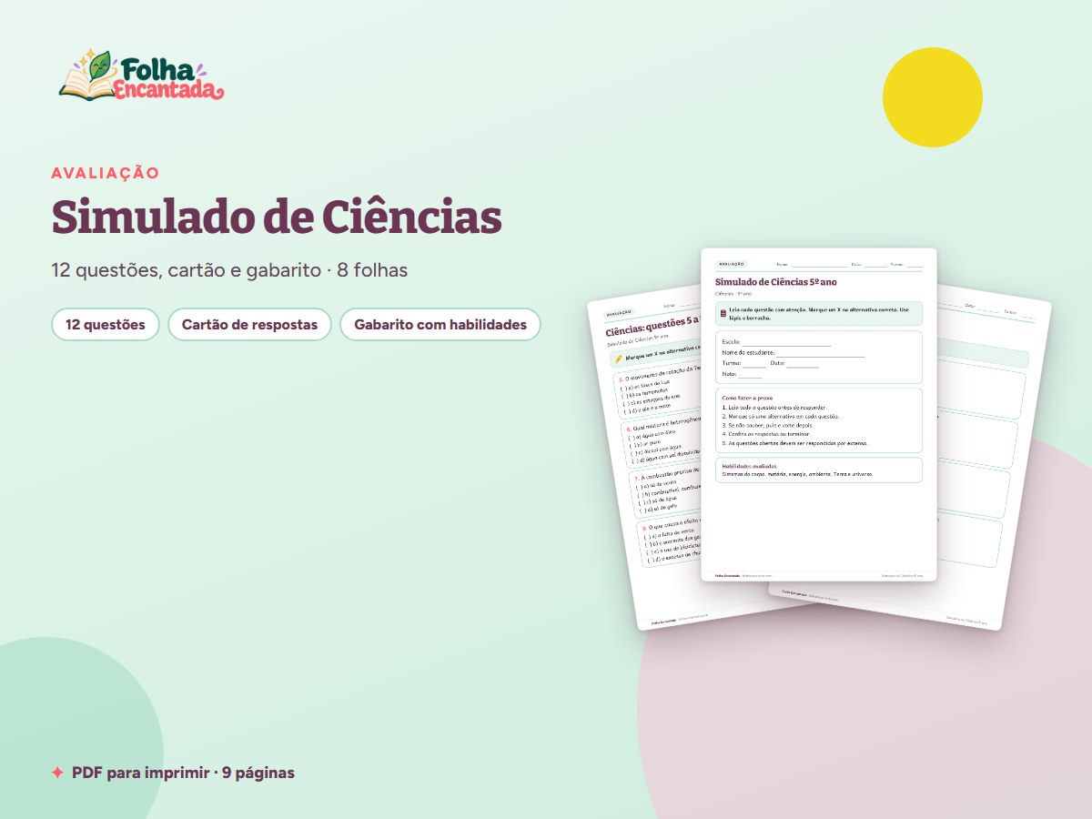 Capa da atividade Simulado de Ciências: 5º ano