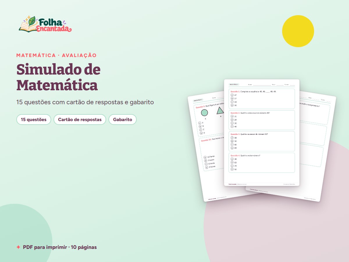 Capa da atividade Simulado de Matemática 2º Ano com Gabarito