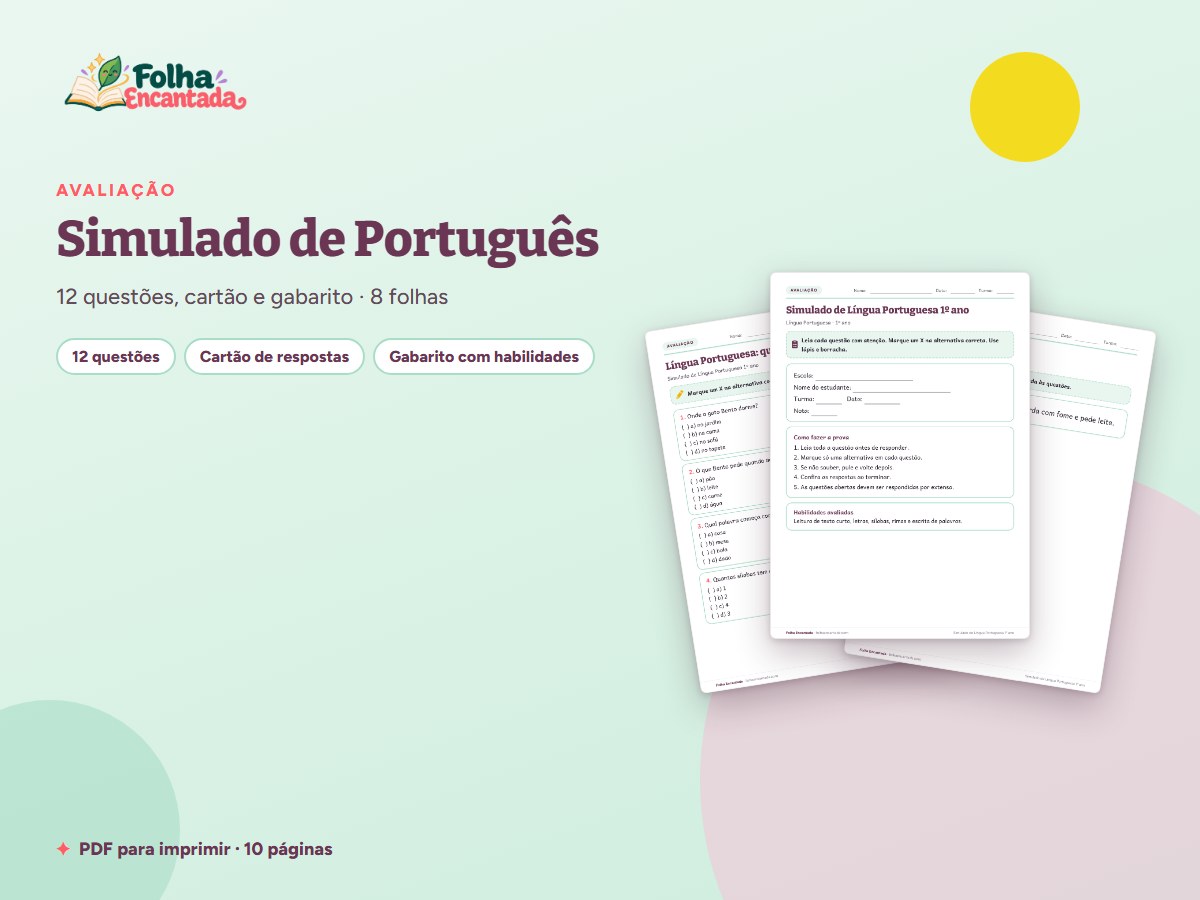 Capa da atividade Simulado de Português: 1º ano