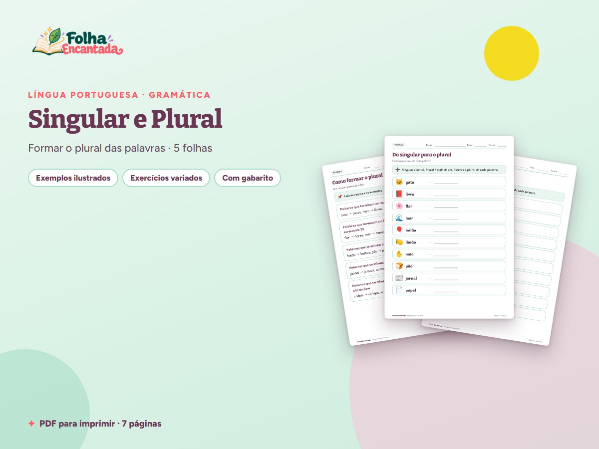 Capa da atividade Singular e Plural em Atividades