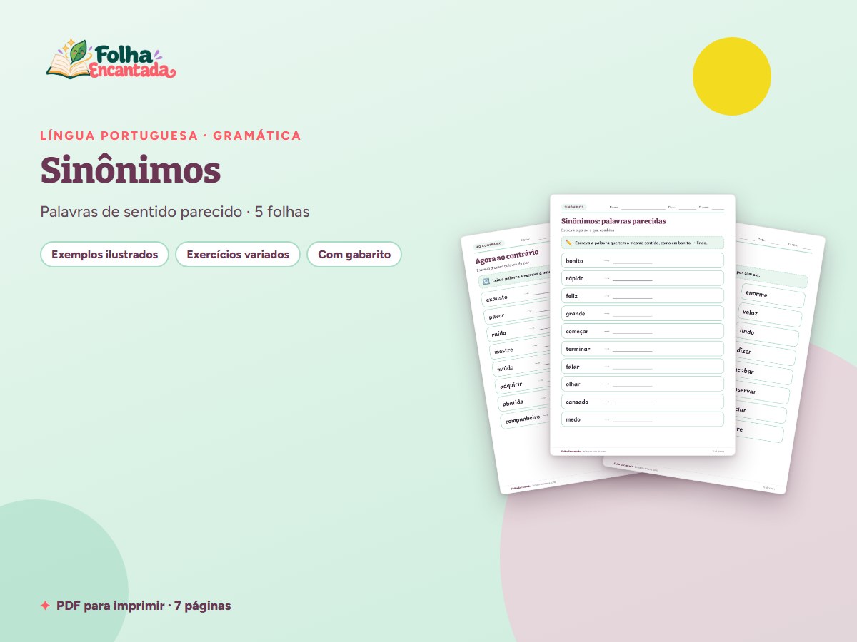 Capa da atividade Sinônimos: Palavras Parecidas em Atividades