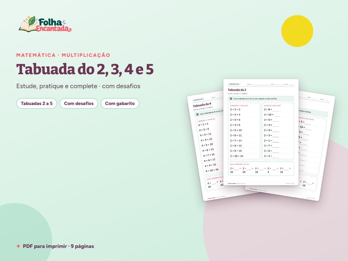 Capa da atividade Tabuada do 2, 3, 4 e 5: Estude e Pratique