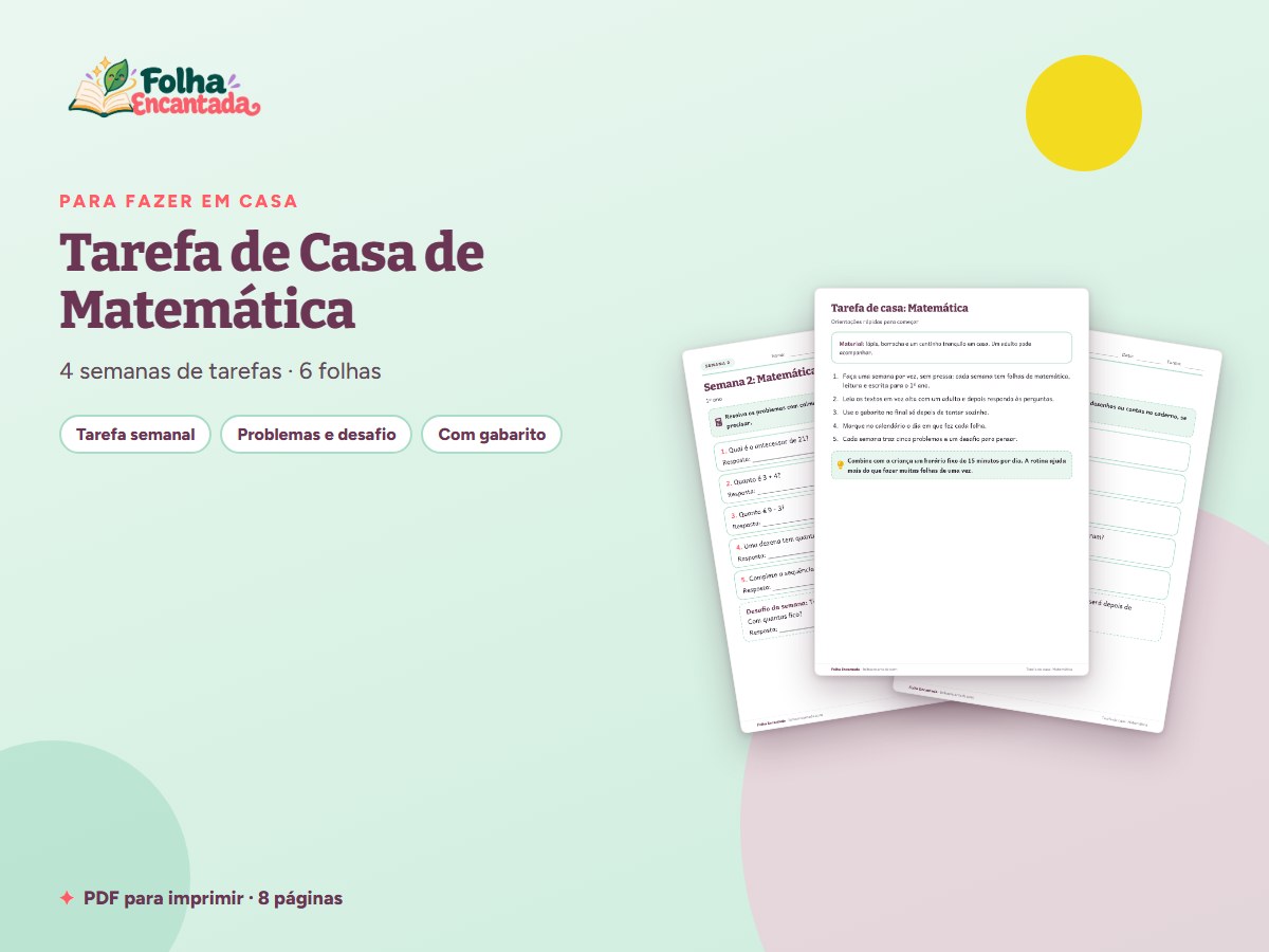 Capa da atividade Tarefa de Casa de Matemática: 1º ano