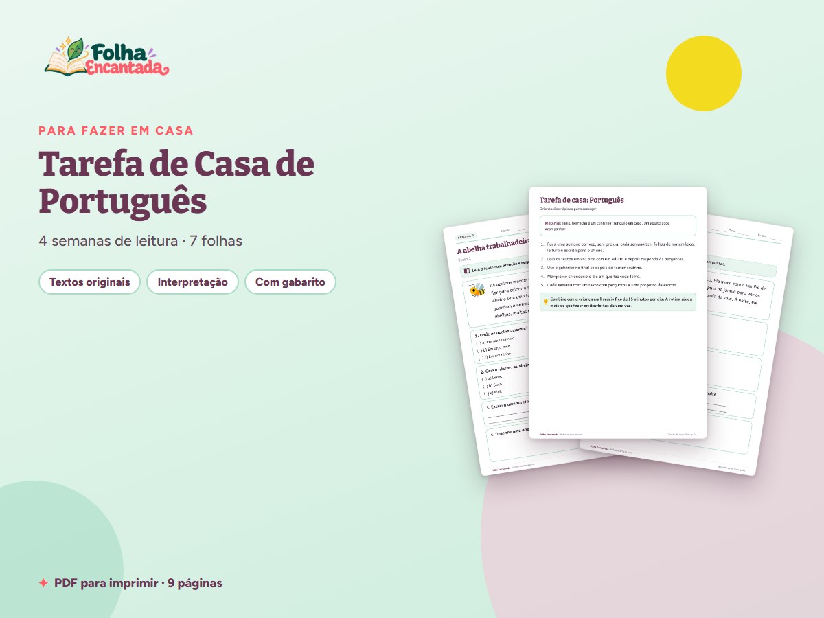 Capa da atividade Tarefa de Casa de Português: 1º ano