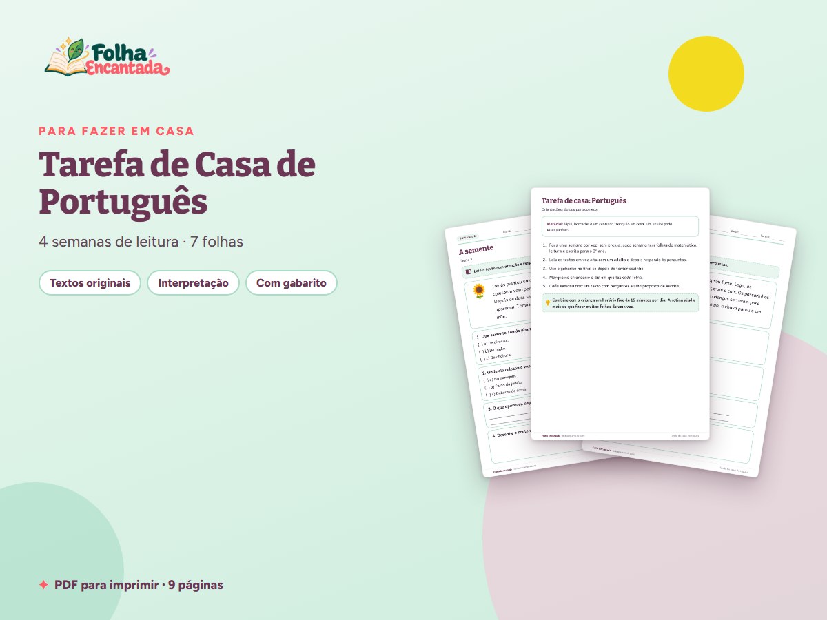 Capa da atividade Tarefa de Casa de Português: 3º ano