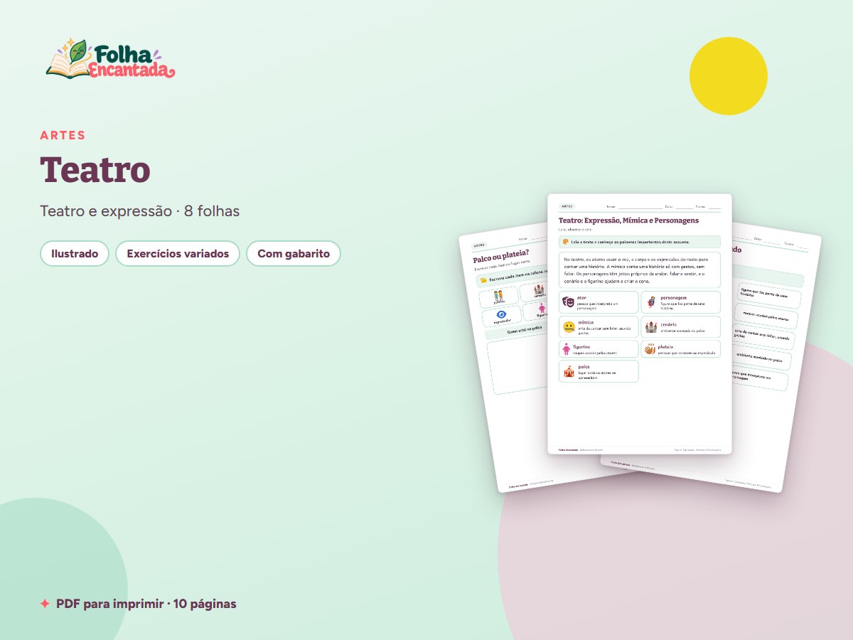 Capa da atividade Teatro: Expressão, Mímica e Personagens