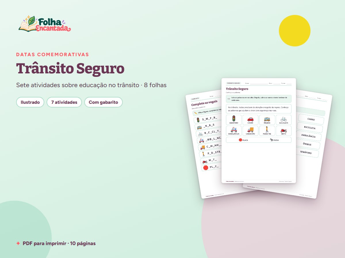 Capa da atividade Trânsito Seguro: Atividades de Vocabulário e Semáforo